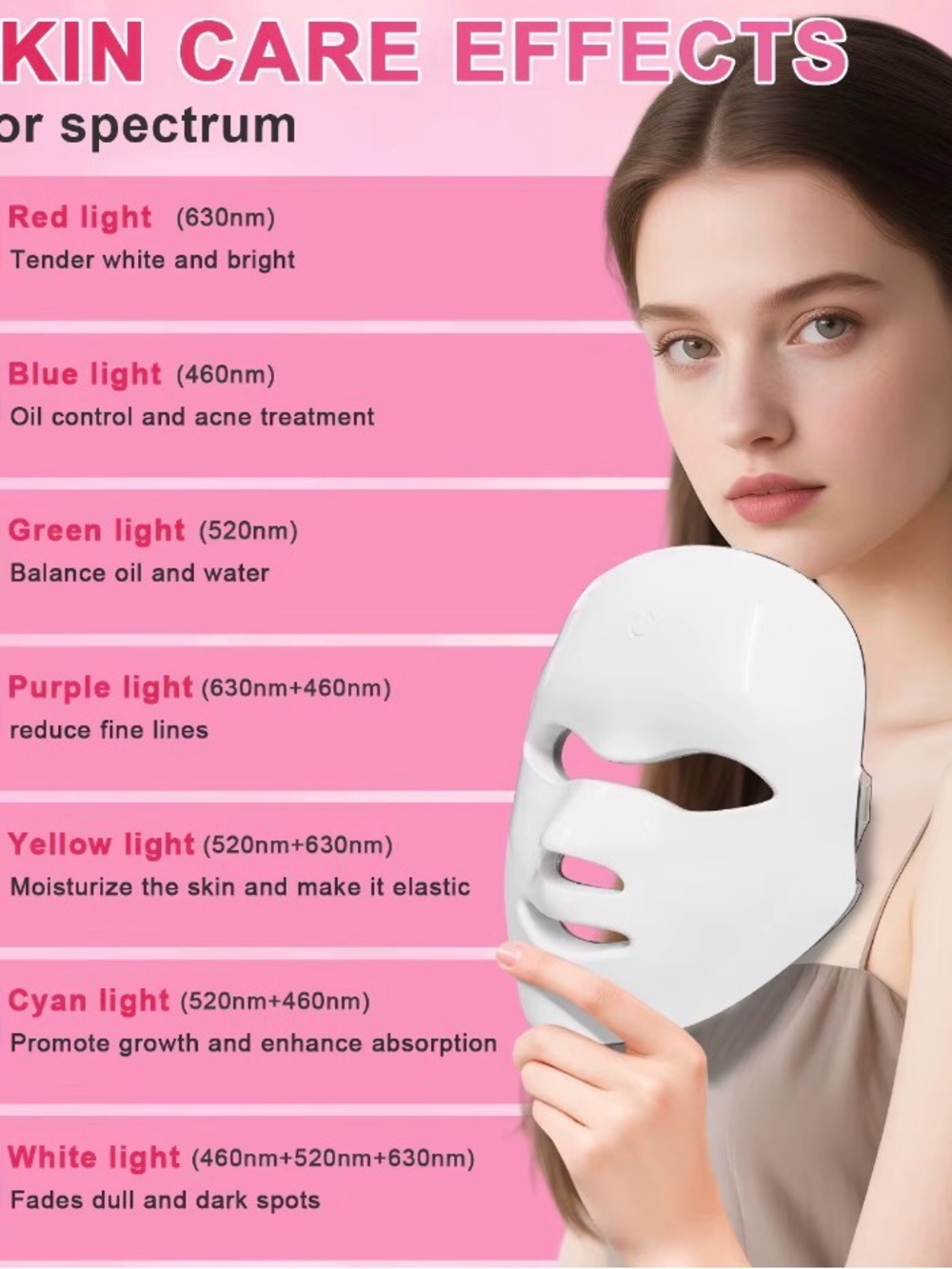 LED Red Light 7-1 Therapy Facial Mask for Women - White by - Picture 3 of 5